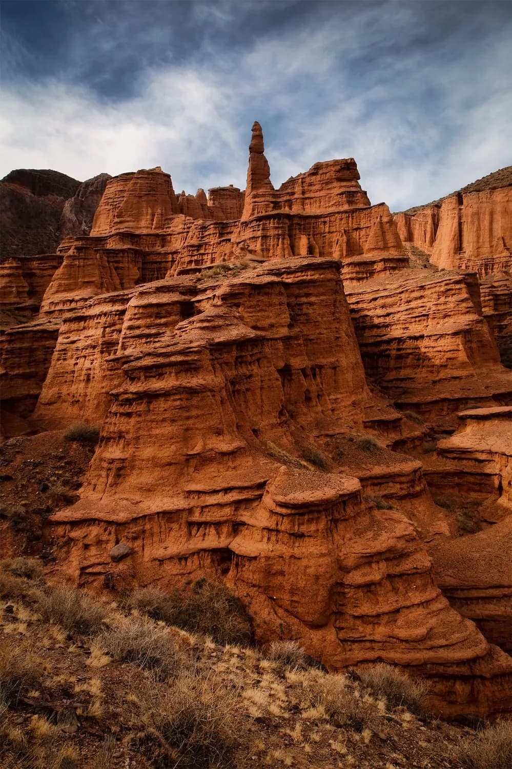 Red sandstone formations at Kok-Moynok Canyon